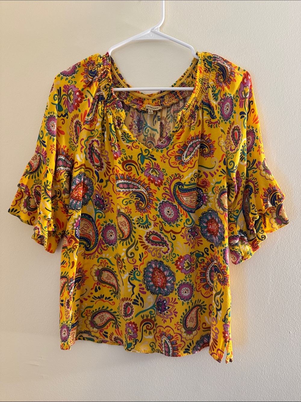 Democracy Boho Paisley Ruffle Sleeve Blouse